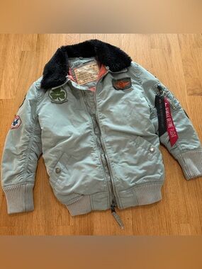 Vintage Alpha Industries Kids SMALL Olive Green Bomber Jacket